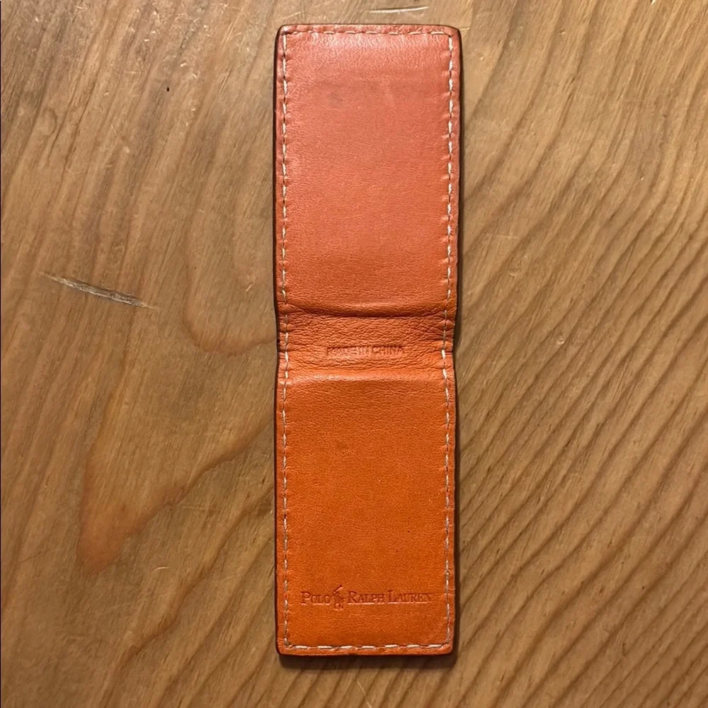 Polo by Ralph Lauren Orange Leather Money Clip with Contrast Stitching Pre-Owned